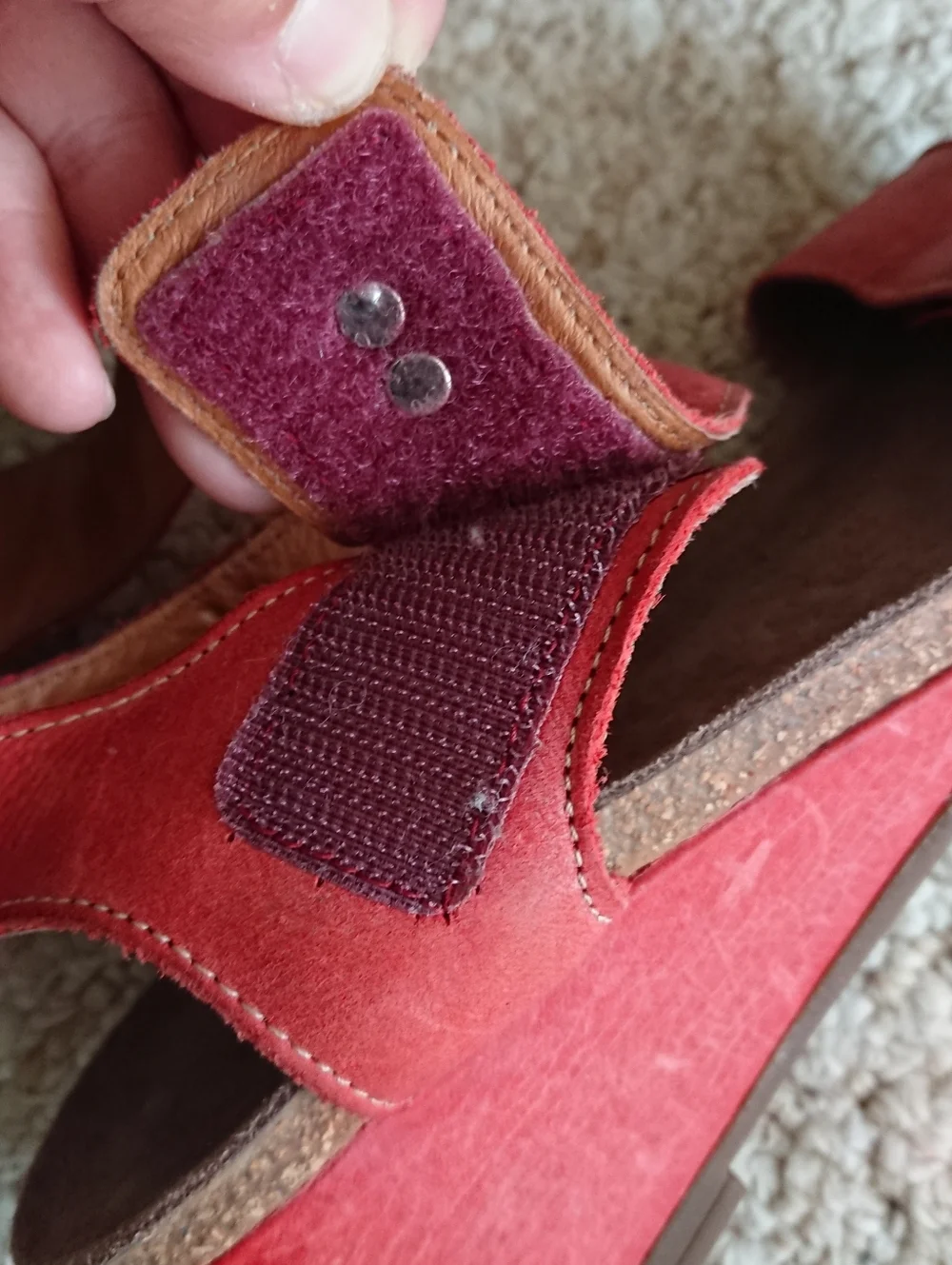 Taos Footwear the Carousel 3 Leather Ornamented Wedge Sandals in read size 7.5